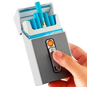20-cigarettes Capacity Metal Cigarette Box With USB Rechargeable Safety Lighter - Black
