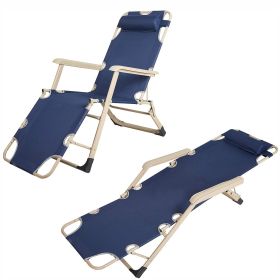 Set of 2 Outdoor Reclining Lawn Chairs Adjustable Folding Patio Recliners with Pillow 70"L for Pool Lawn Beach - KM2245-L-B-2