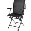 Foldable Swivel Patio Chair with Armrest and Mesh Back - Coffee