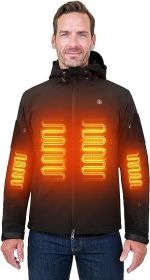 Heated Jacket for Men Soft Shell Heating Hood Jacket ANTARCTICA GEAR Winter Coat For Hunting Camping Climbing  - Black - XS