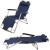 Set of 2 Portable Chaise Lounge Chair 60"L Flat Folding Outdoor Recliner Chair, Dark Blue/Blue - Dark Blue