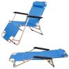 Set of 2 Portable Chaise Lounge Chair 60"L Flat Folding Outdoor Recliner Chair, Dark Blue/Blue - Blue