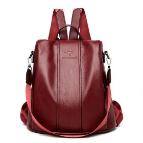 Ladies Anti-theft Soft Leather Backpack Women Vintage Shoulder Bag High Capacity Bag - Burgundy