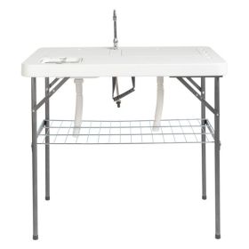 101*65.5*92cm HDPE Rectangular With Barbed Wire Foldable Outdoor Fish Killing Table White - as picture