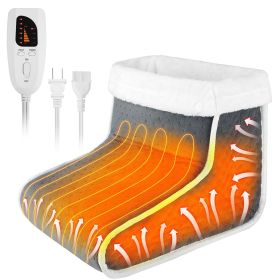 Heating Pad for Foot Electric Heated Foot Warmer Soft Leg Warmer Boots with 6 Level Heating 4 Level Timing - Grey