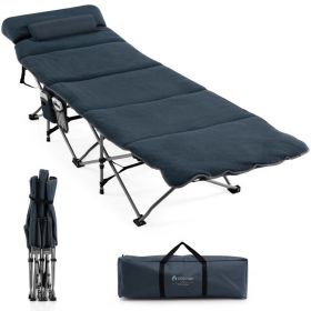 Folding Retractable Travel Camping Cot with Mattress and Carry Bag - Blue