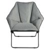 Oversized Foldable Leisure Camping Chair with Sturdy Iron Frame - Gray