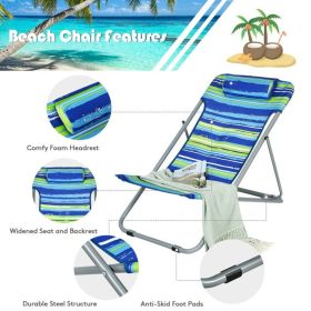 Portable Beach Chair Set of 2 with Headrest - Blue