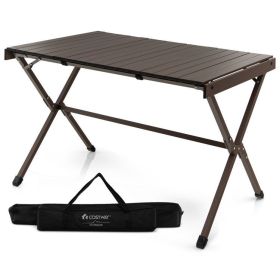 4-6 Person Portable Aluminum Camping Table with Carrying Bag - Brown