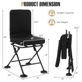 Swivel Folding Chair with Backrest and Padded Cushion - Black