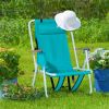 Folding Beach Chair, 4 Position Portable Backpack Foldable Camping Chair with Headrest Cup Holder and Wooden Armrests, Green - Green