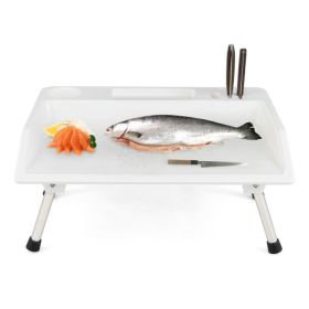 Portable Folding Fish Fillet Table with Knife Slots for Travel - White - Camping Supplies