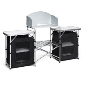 Folding Camping Table with Storage Organizer - Black