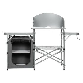 Foldable Outdoor BBQ Portable Grilling Table with Windscreen Bag - Gray