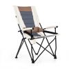 Folding Camping Chair with Cup Holder Armrest and Lumbar Pillow - Brown, White