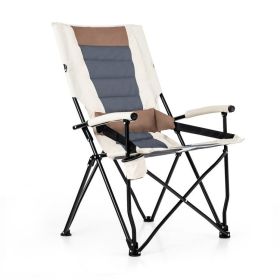 Folding Camping Chair with Cup Holder Armrest and Lumbar Pillow - Brown, White