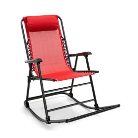 Outdoor Patio Camping Lightweight Folding Rocking Chair with Footrest  - Red