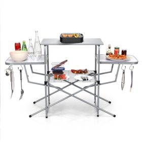 Foldable Outdoor BBQ Table Grilling Stand - with Hooks