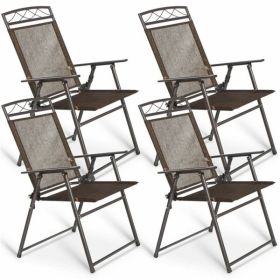 4pcs Patio Folding Sling Chairs Camping Chair,Steel,Coffee Color - as picture
