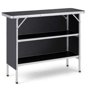 Folding Camping Table with 2-Tier Open Shelves for Outdoor BBQ - Black