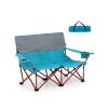 Oversized Camping Chair Folding Loveseat Camping Couch with Cup Holders & Thick Padding - Navy Blue