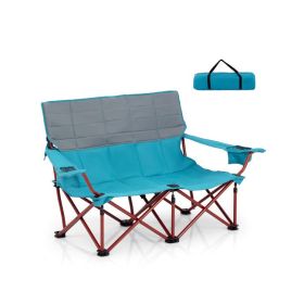 Oversized Camping Chair Folding Loveseat Camping Couch with Cup Holders & Thick Padding - Navy Blue