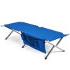 Folding Portable Camping Cot with Carrying Bag and Side Pockets - Blue