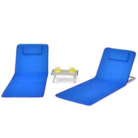 3 Pieces Beach Lounge Chair Mat Set 2 Adjustable Lounge Chairs with Table Stripe - Blue