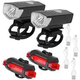 Bicycle Light Sets USB Rechargeable Bike Headlight Waterproof LED Bicycle Front Light Taillight 2 Kit - Bicycle Light Set