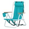 Folding Beach Chair Set of 2 for Adults, 4 Position Portable Backpack Foldable Camping Chair with Headrest Cup Holder and Wooden Armrests, Green - Gre