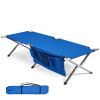 Folding Portable Camping Cot with Carrying Bag and Side Pockets - Blue