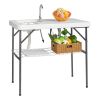 101*65.5*92cm HDPE Rectangular With Barbed Wire Foldable Outdoor Fish Killing Table White - as picture