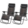 2 Pieces Folding Patio Rattan Zero Gravity Lounge Chair - Brown
