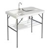 101*65.5*92cm HDPE Rectangular With Barbed Wire Foldable Outdoor Fish Killing Table White - as picture