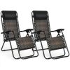 2 Pieces Folding Patio Rattan Zero Gravity Lounge Chair - Light Brown