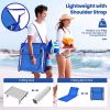 3 Pieces Beach Lounge Chair Mat Set 2 Adjustable Lounge Chairs with Table Stripe - Blue