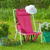 Folding Beach Chair Set of 2 for Adults, 4 Position Portable Backpack Foldable Camping Chair with Headrest Cup Holder and Wooden Armrests, Pink - As s