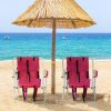 Folding Beach Chair Set of 2 for Adults, 4 Position Portable Backpack Foldable Camping Chair with Headrest Cup Holder and Wooden Armrests, Pink - As s