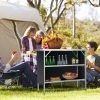Folding Camping Table with 2-Tier Open Shelves for Outdoor BBQ - Black