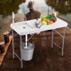 Folding Fish Cleaning Table with Sink and Faucet for Dock Picnic - White