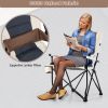 Folding Camping Chair with Cup Holder Armrest and Lumbar Pillow - Brown, White
