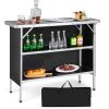 Folding Camping Table with 2-Tier Open Shelves for Outdoor BBQ - Black