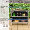 Folding Camping Table with 2-Tier Open Shelves for Outdoor BBQ - Black