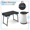 3 Pieces Folding Camping Table Stool Set with 2 Retractable LED Stools - Black & White