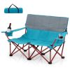 Oversized Camping Chair Folding Loveseat Camping Couch with Cup Holders & Thick Padding - Navy Blue