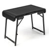 3 Pieces Folding Camping Table Stool Set with 2 Retractable LED Stools - Black & White