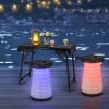 3 Pieces Folding Camping Table Stool Set with 2 Retractable LED Stools - Black & White