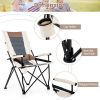 Folding Camping Chair with Cup Holder Armrest and Lumbar Pillow - Brown, White