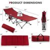 Folding Retractable Travel Camping Cot with Mattress and Carry Bag - Red